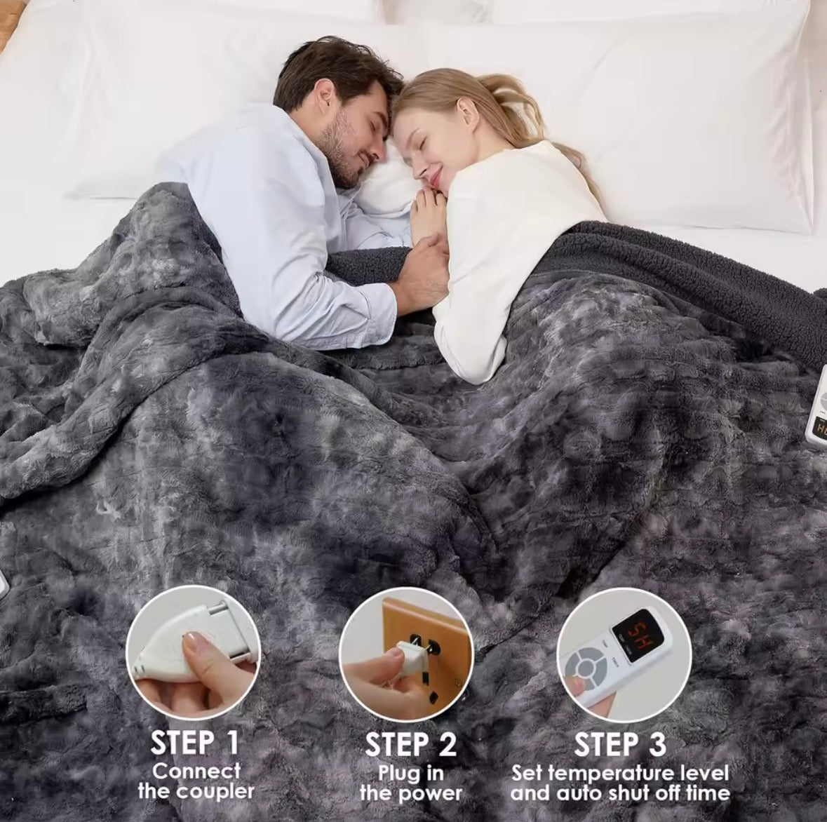 Electric Heated Blanket Throw with Faux Fur, 10-Hour Auto Shut Off, 9 Heating Levels, Fast Warming for Cozy Comfort